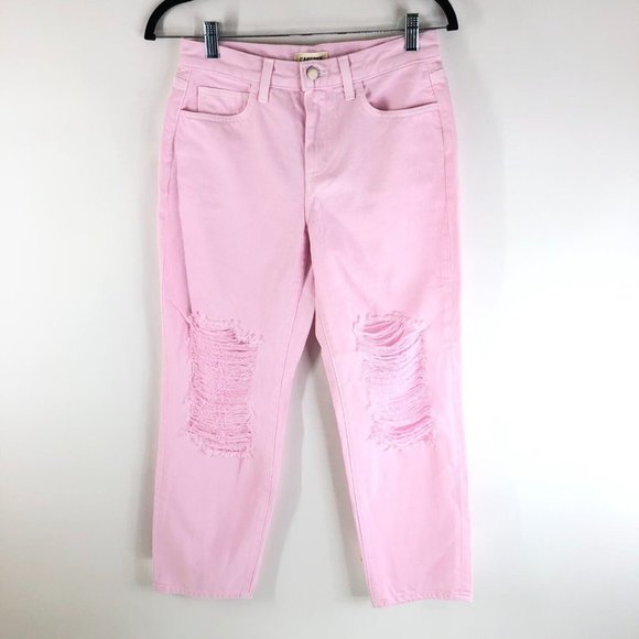 L'Agence Enya Distressed High-Rise Cropped Jeans Light Pink Size 25